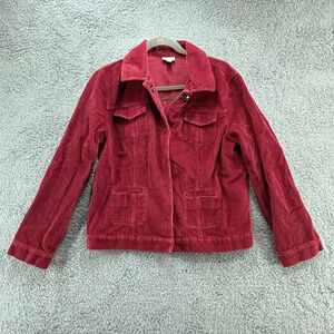 J. Jill Women's Medium Red Wide Corduroy Jacket Front Pockets‎ Soft Comfortable